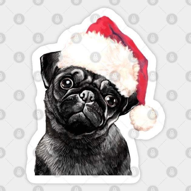 Christmas Black Pug Sticker by bignosework